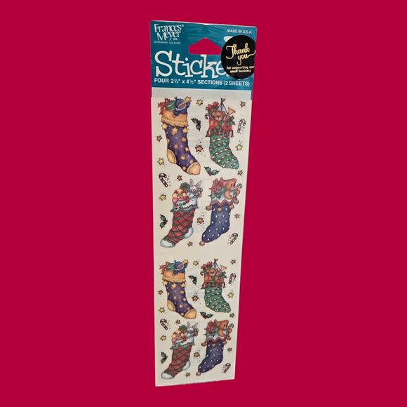 Sealed Frances Meyer VTG Christmas Stickers Stockings w/Toys and Tidings of Joy - Picture 4 of 7